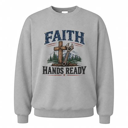 Sport Grey vintage sweatshirt with Faith Hands Ready printed front design