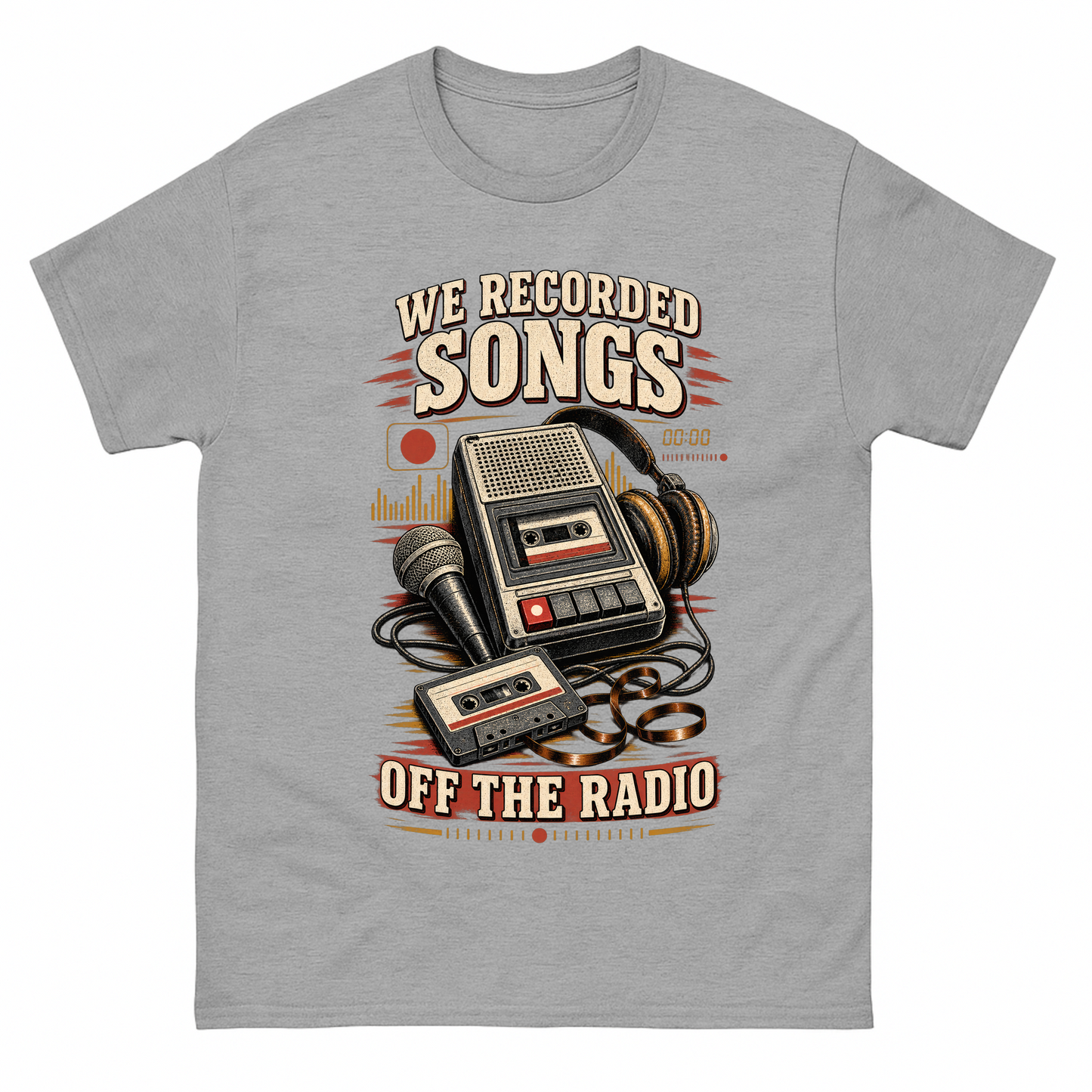 Sport Grey vintage t-shirt with We Recorded Songs Off The Radio printed front design