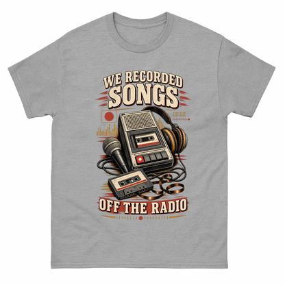 Sport Grey vintage t-shirt with We Recorded Songs Off The Radio printed front design