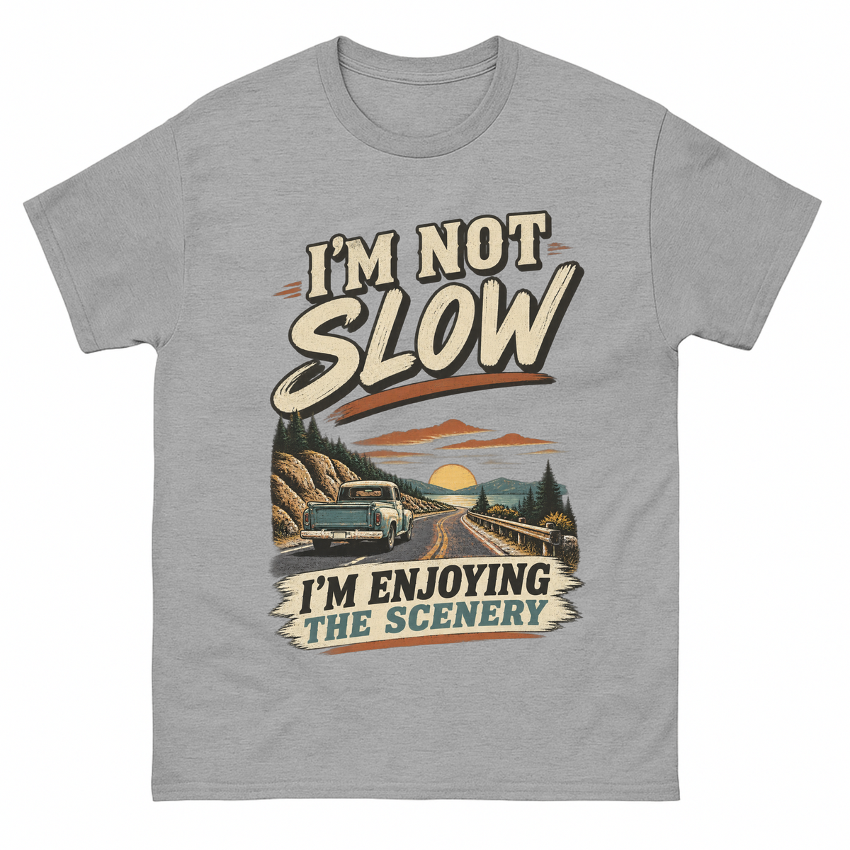 Sport Grey vintage t-shirt with I'm Not Slow I'm Enjoying The Scenery printed front design