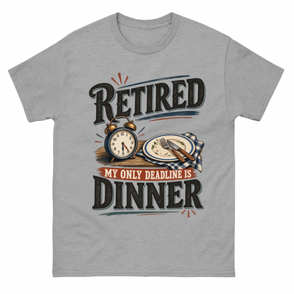 Sport Grey vintage t-shirt with My Only Deadline Is Dinner printed front design