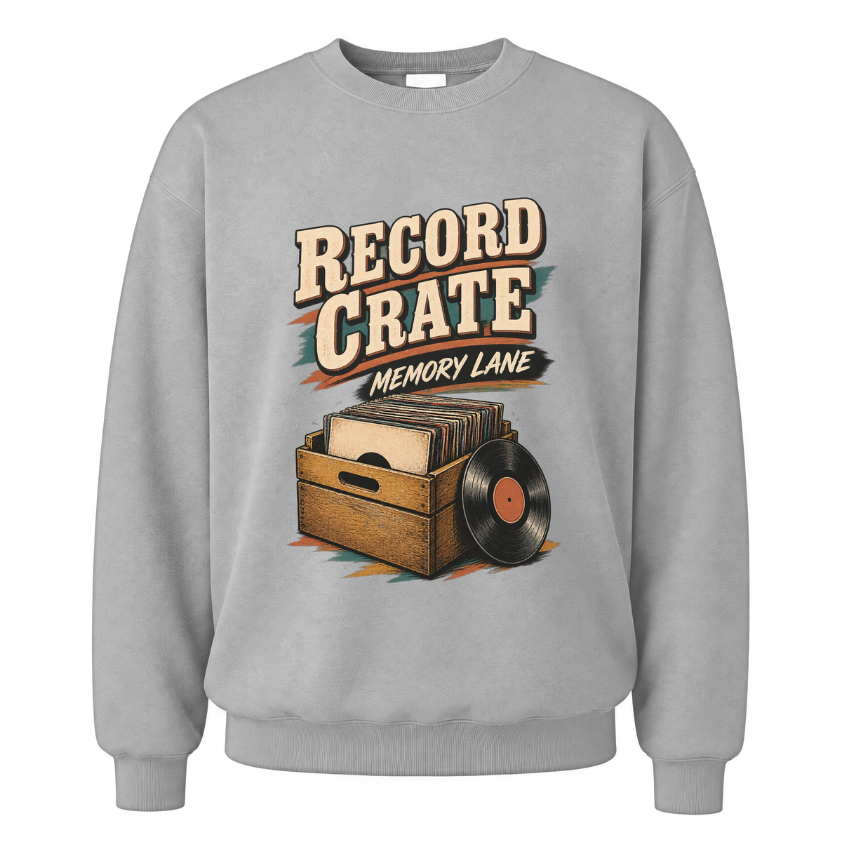 Sport Grey vintage sweatshirt with Record Crate Memory Lane printed front design
