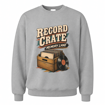 Sport Grey vintage sweatshirt with Record Crate Memory Lane printed front design