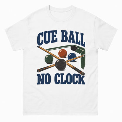 White vintage t-shirt with Cue Ball No Clock printed front design