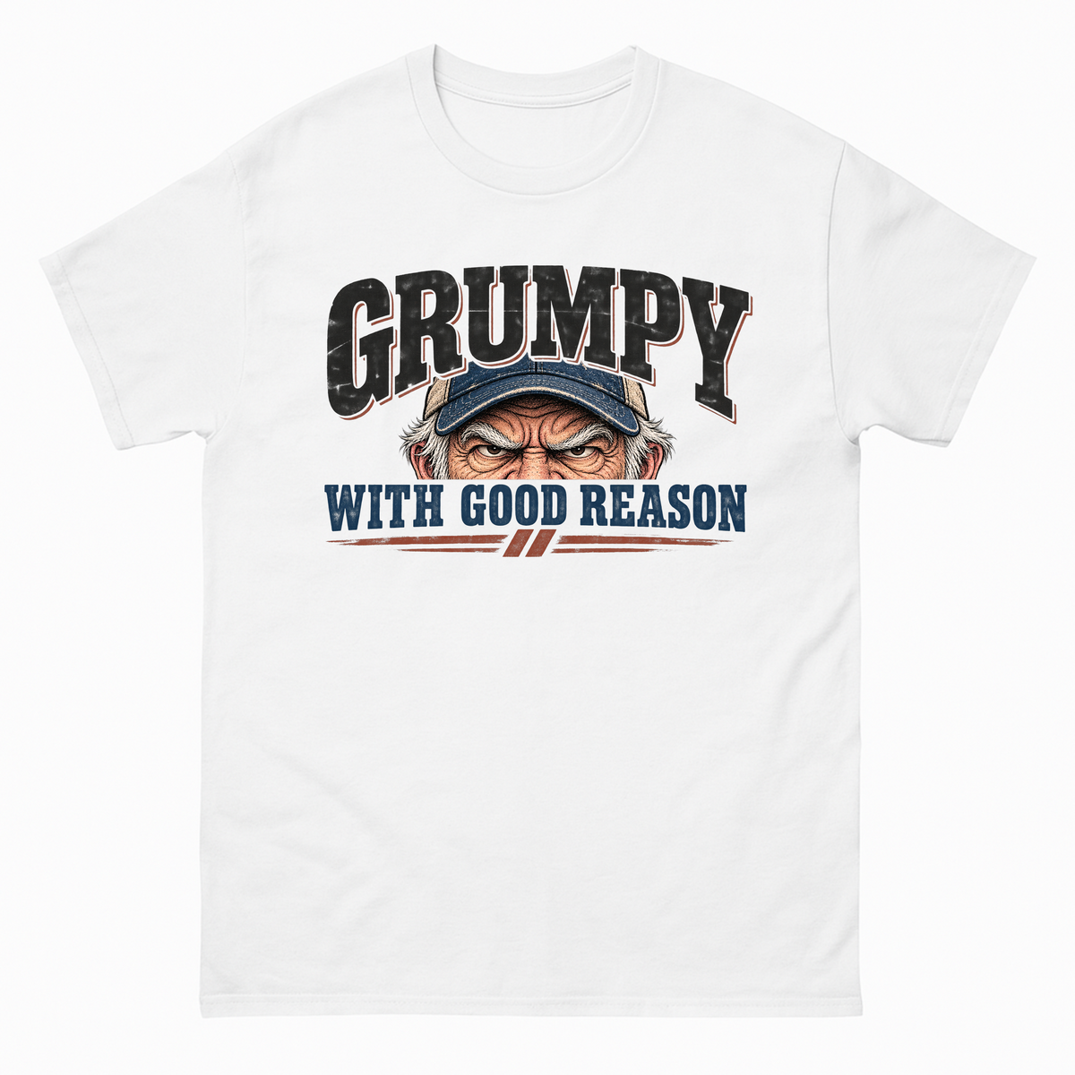 White vintage t-shirt with Grumpy With Good Reason printed front design