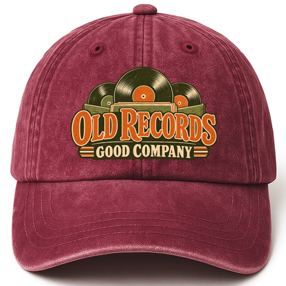 Wine Red vintage washed cap with Old Records Good Company printed front design
