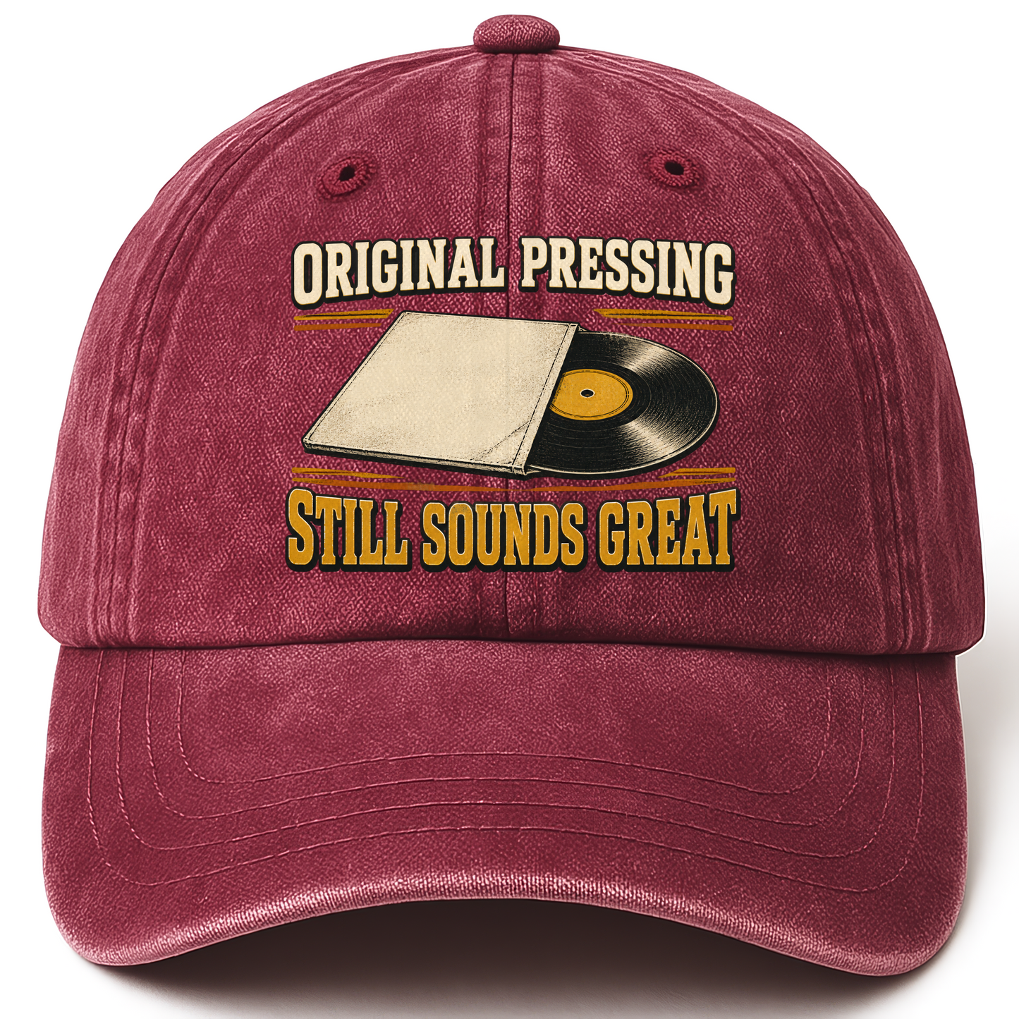 Wine Red vintage washed cap with 43 original pressing ideogram 4x TRIM pad80 printed front design