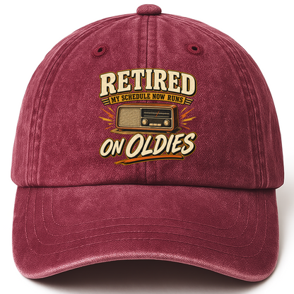 Wine Red vintage washed cap with 39 schedule runs on oldies ideogram 4x TRIM pad80 printed front design