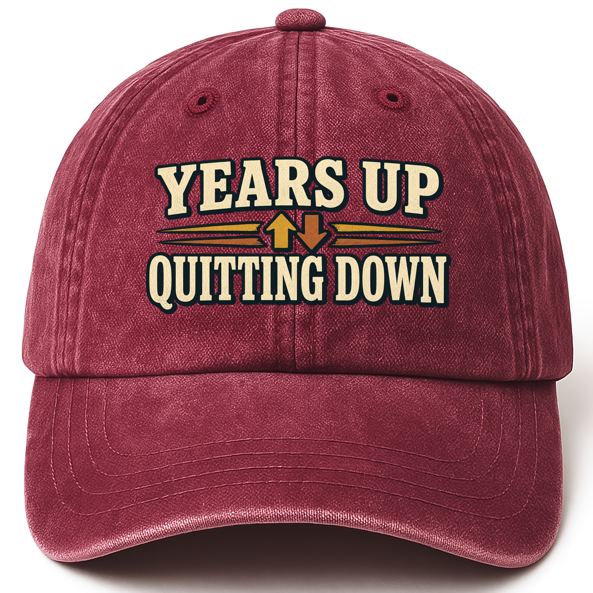 Wine Red vintage washed cap with Years Up Outting Down printed front design