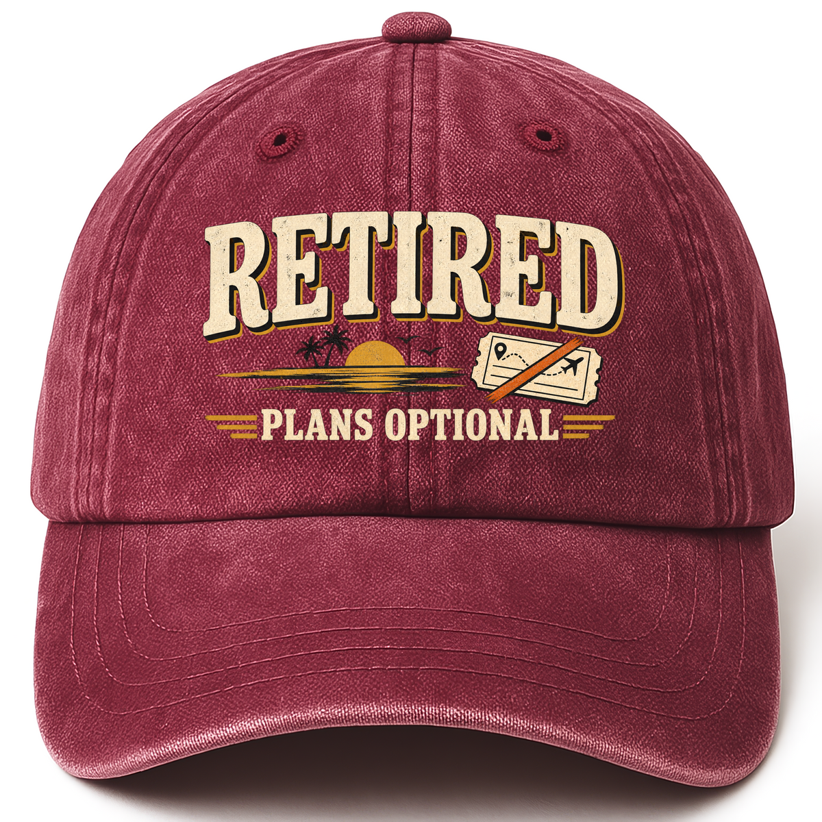 Wine Red vintage washed cap with Retired Plans Optional printed front design