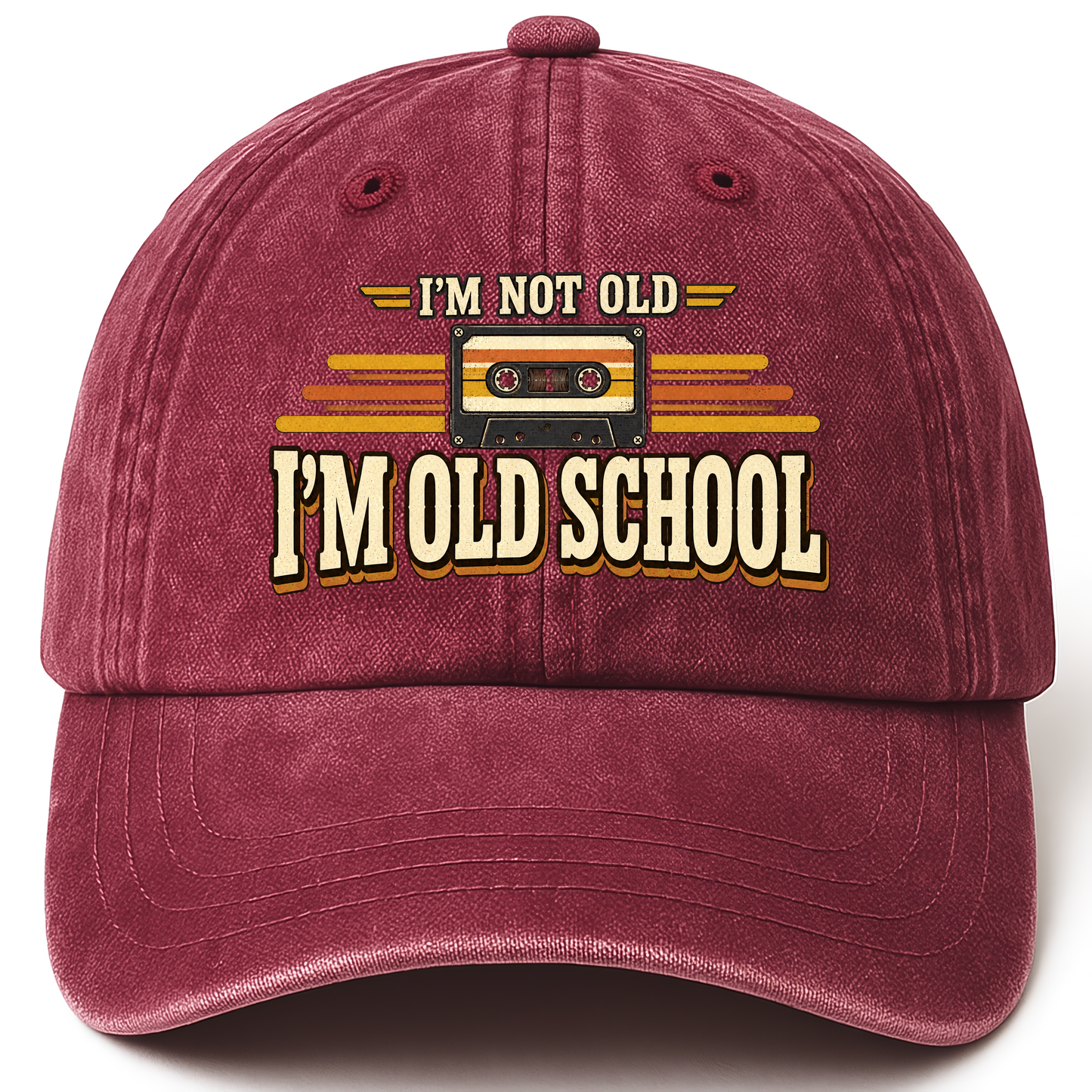 Wine Red vintage washed cap with 41 i m old school ideogram 4x TRIM pad80 printed front design