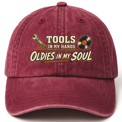 Wine Red vintage washed cap with Autumn Sensory Play printed front design