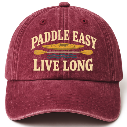Wine Red vintage washed cap with Paddle Easy Live Long printed front design
