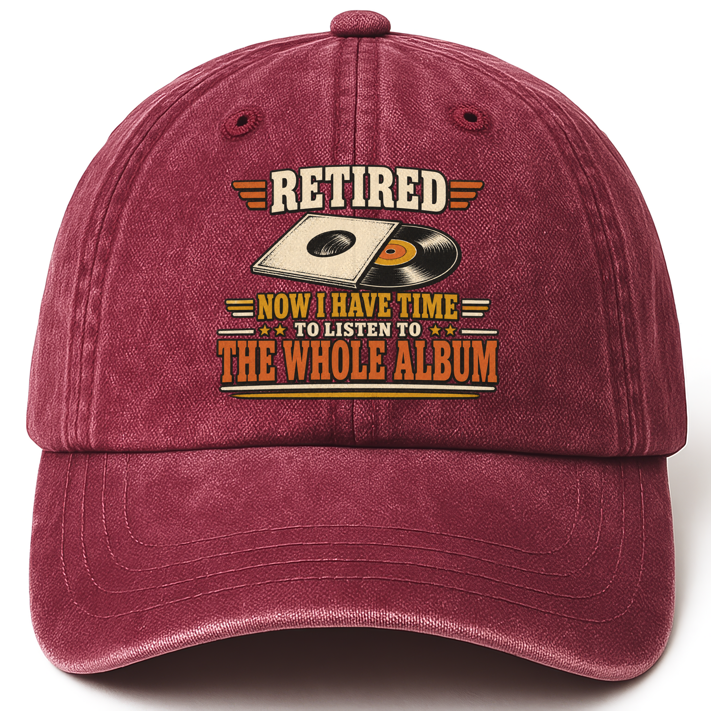 Wine Red vintage washed cap with 37 time for the whole album ideogram 4x TRIM pad80 printed front design