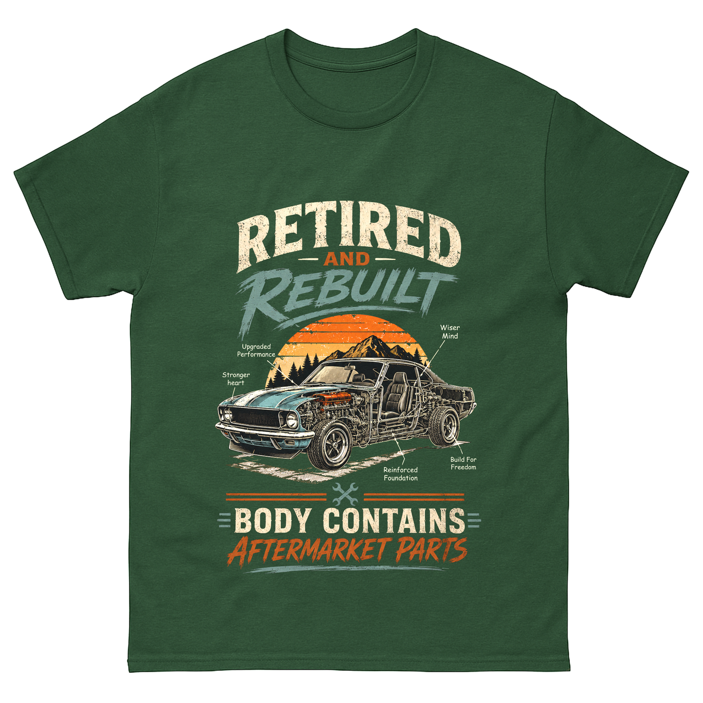 "Retired and Rebuilt: Body Contains Aftermarket Parts" Funny Vintage T-Shirt