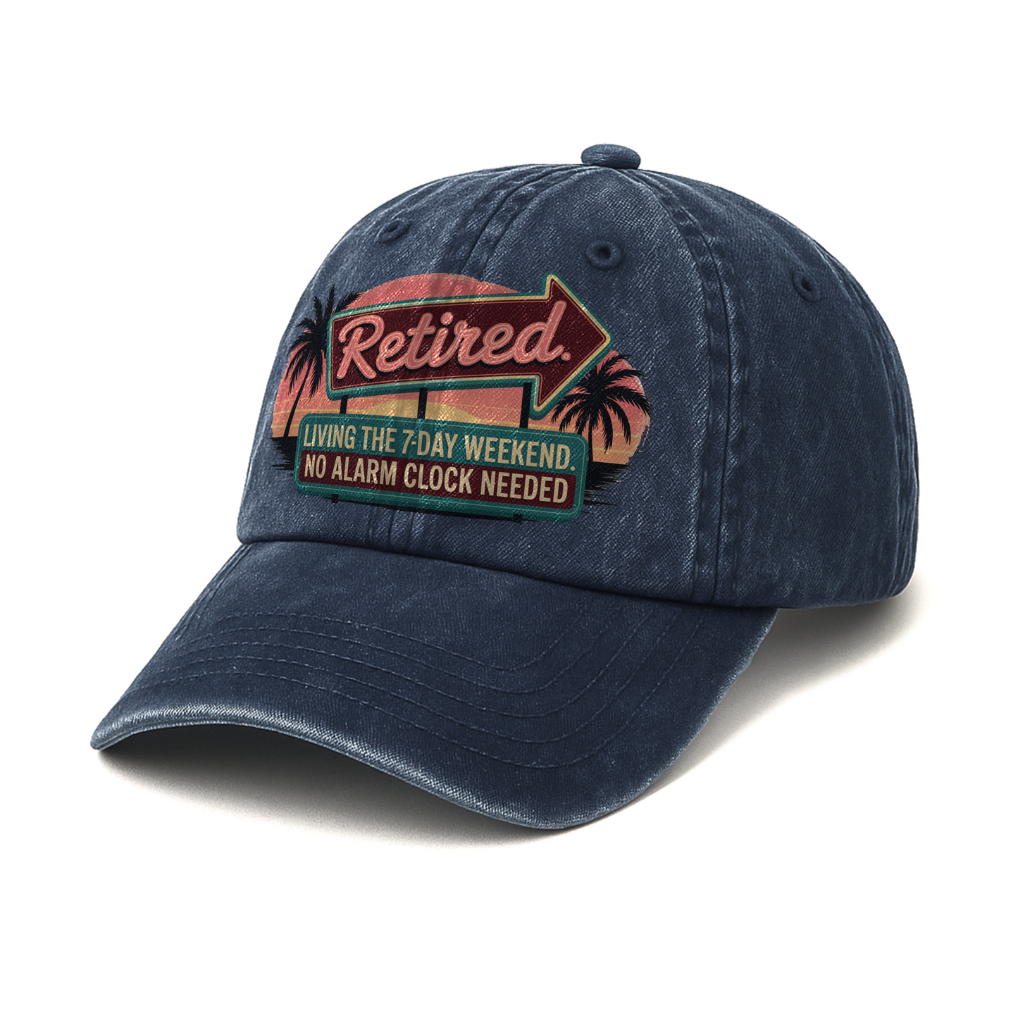 “Retired. Living the 7-Day Weekend” Sunset Motel Retro Neon Vibe Cap