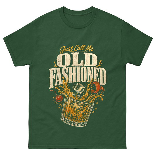 Forest green T-shirt with Old Fashioned whiskey glass front print