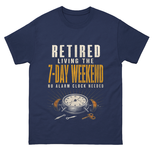 Retired seven-day weekend T-shirt with palm sign printed graphic design