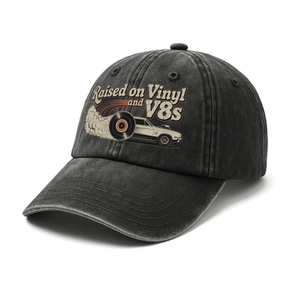 "Raised on Vinyl and V8s" Vintage Muscle Car Cap