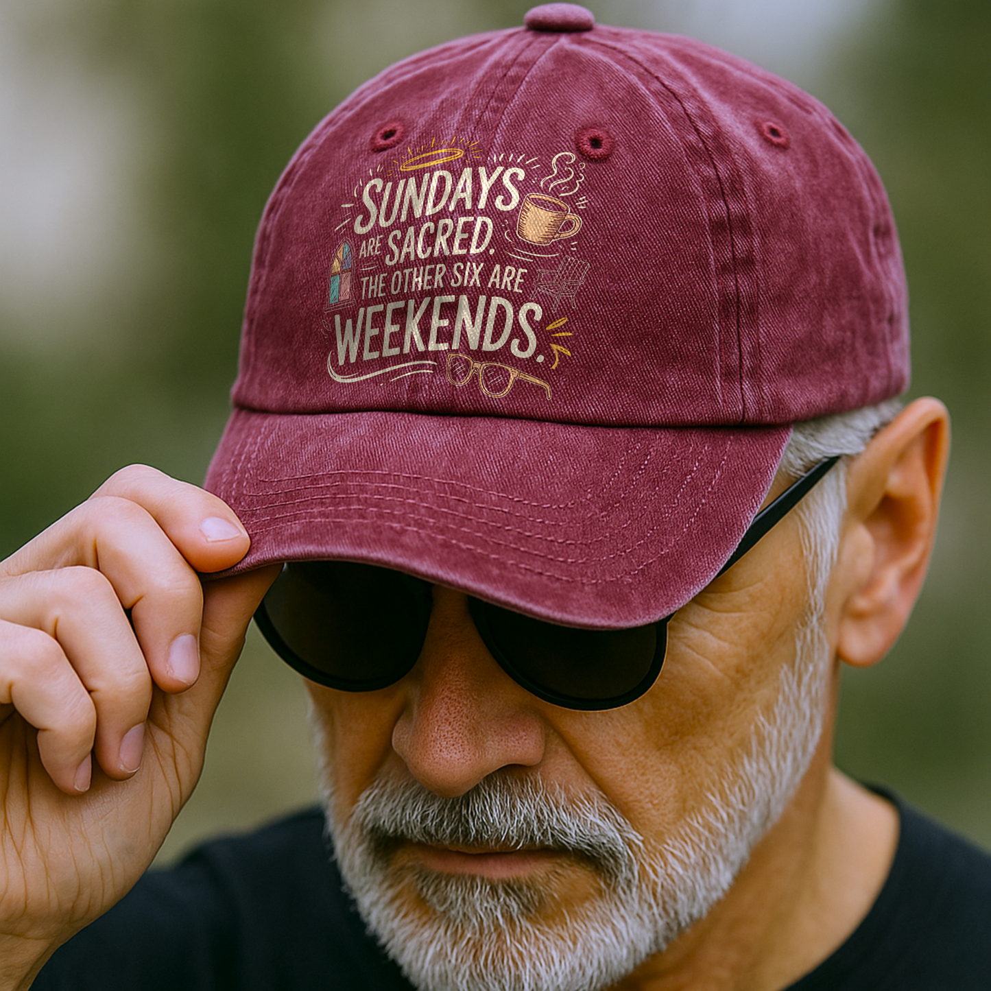 “Sundays Are Sacred. The Other Six Are Weekends” Cozy Blessing Sketch Cap