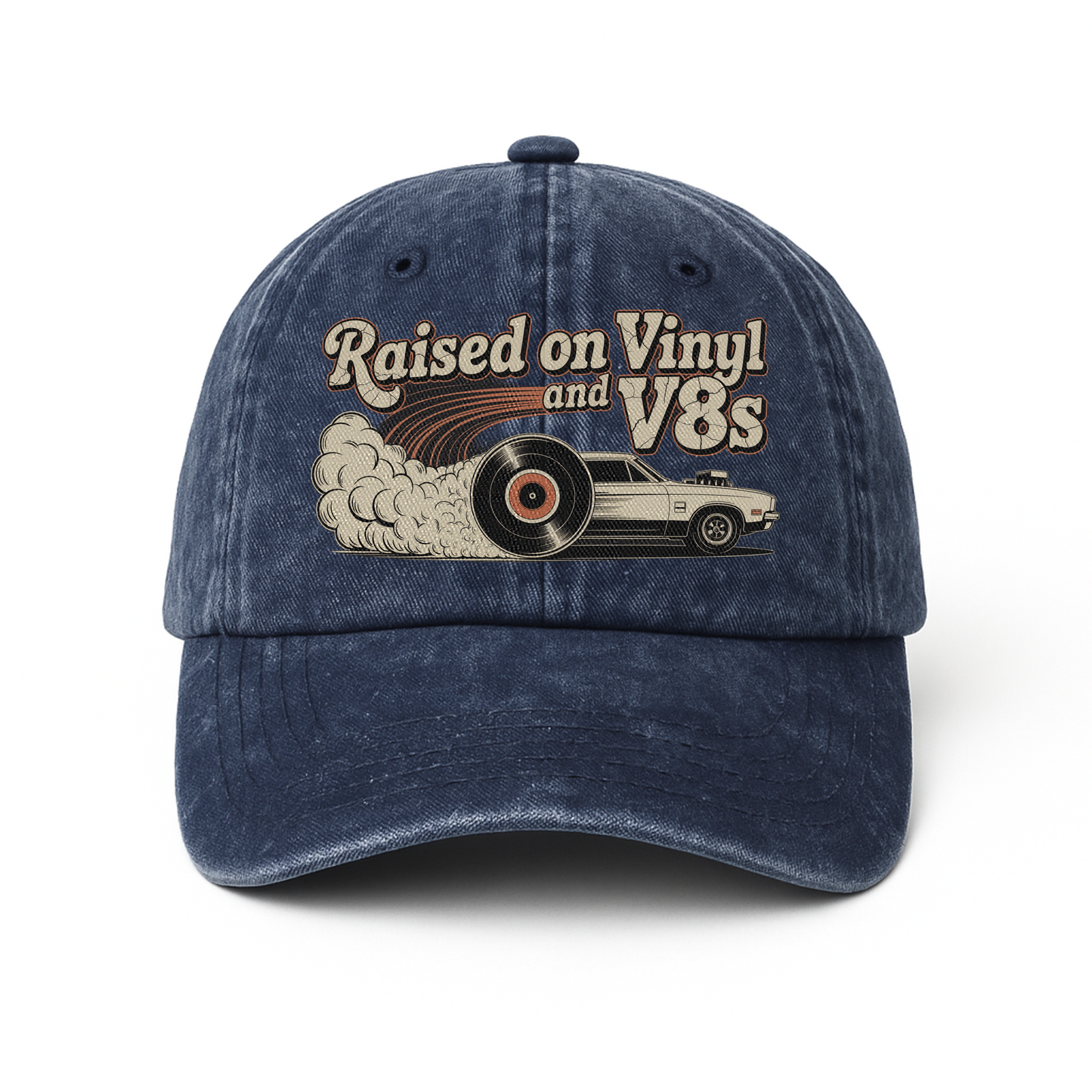 "Raised on Vinyl and V8s" Vintage Muscle Car Cap