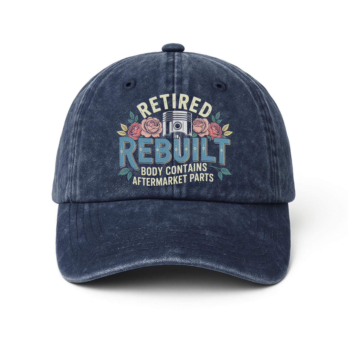 "Retired Rebuilt Body Contains Aftermarket Parts" Vintage Washed Cap