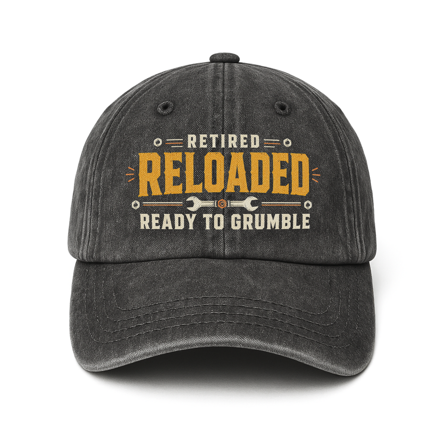"Retired. Reloaded. Ready to Grumble" Vintage Washed Cap