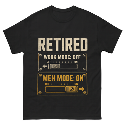 Retired. Meh Mode On vintage T-shirt shown in lifestyle product photo