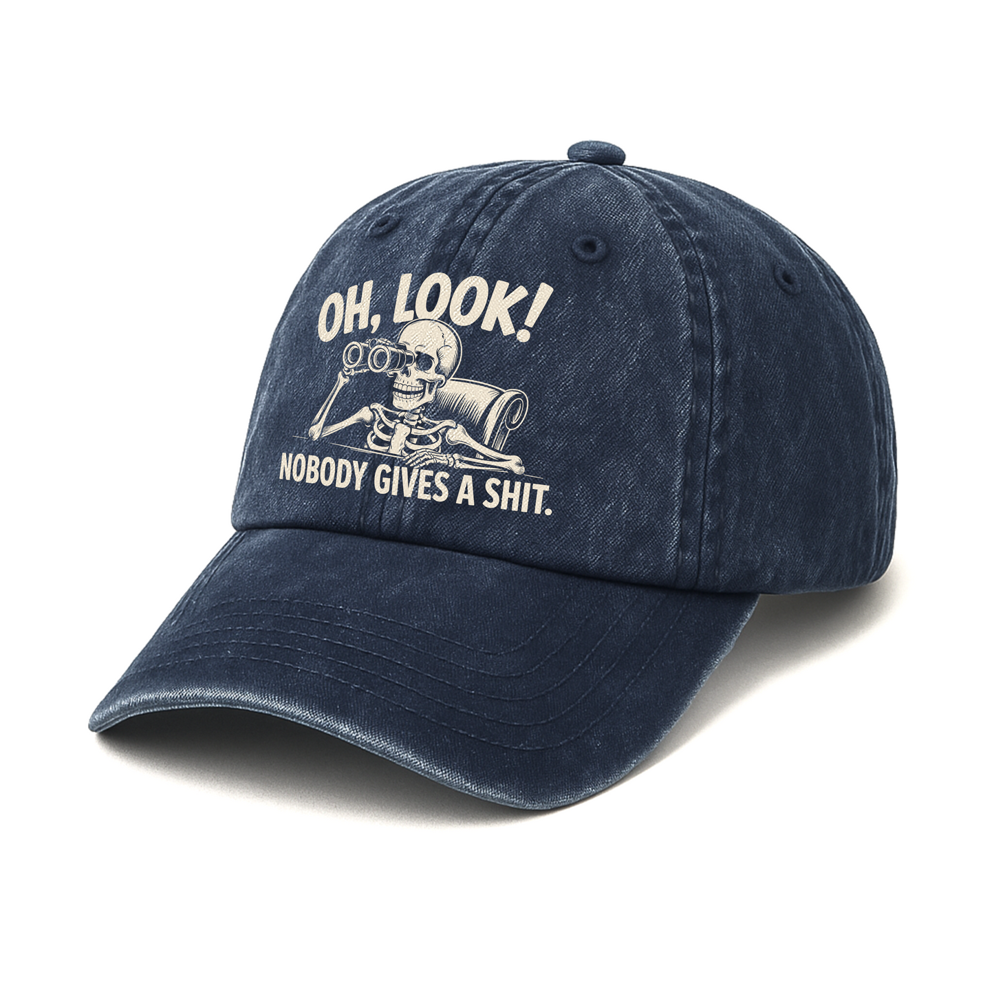 "Oh Look Nobody Gives a Sh*t" Skeleton Vintage Denim Cap