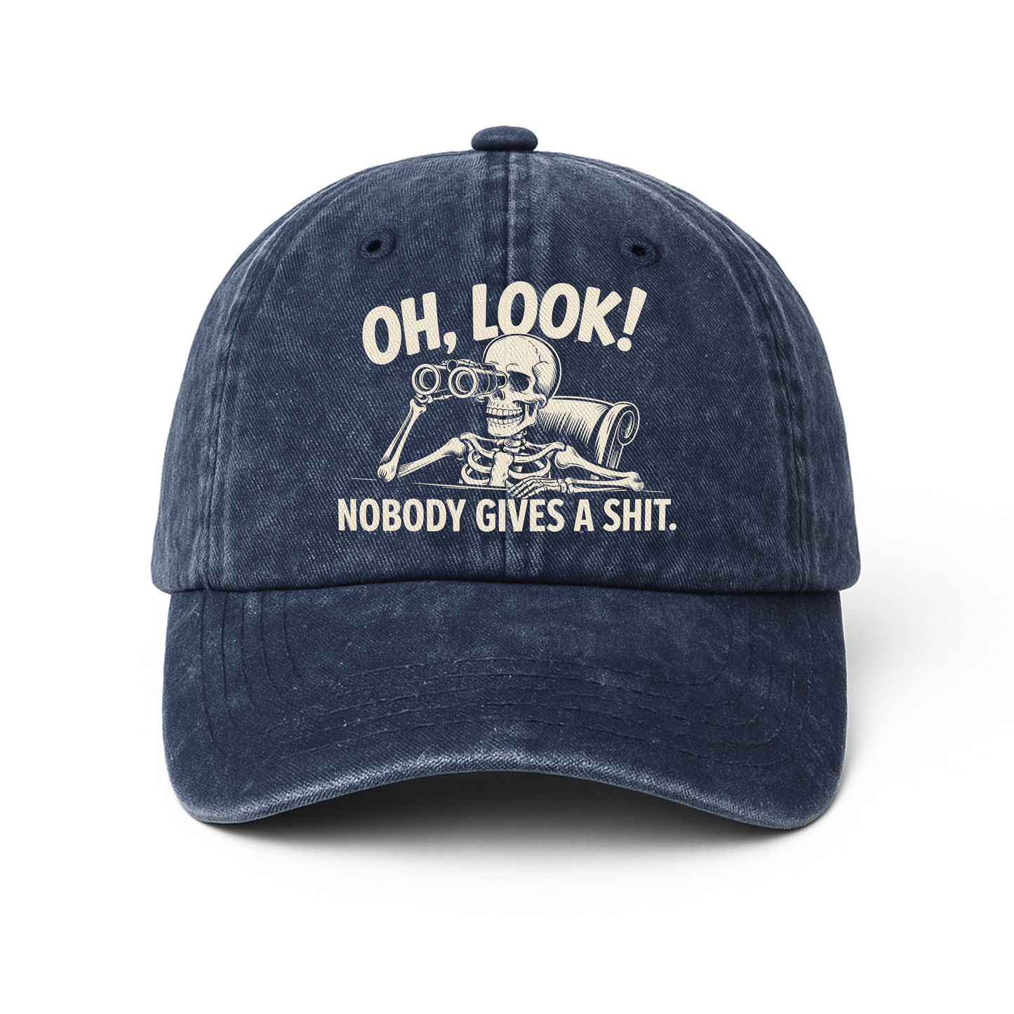 "Oh Look Nobody Gives a Sh*t" Skeleton Vintage Denim Cap