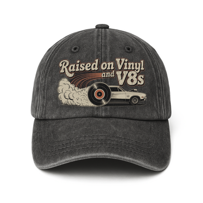 "Raised on Vinyl and V8s" Vintage Muscle Car Cap