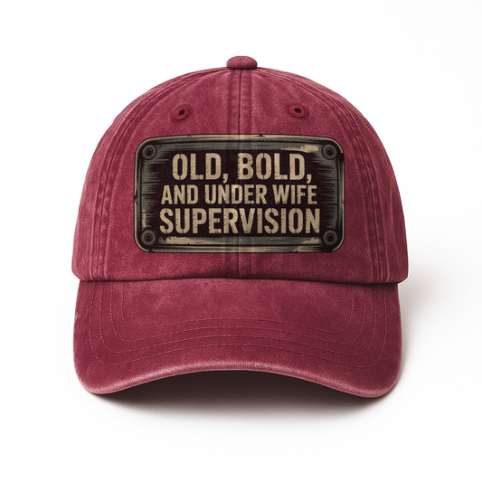 “Old, Bold, and Under Wife Supervision” Garage Grumble Plate Classic Cap