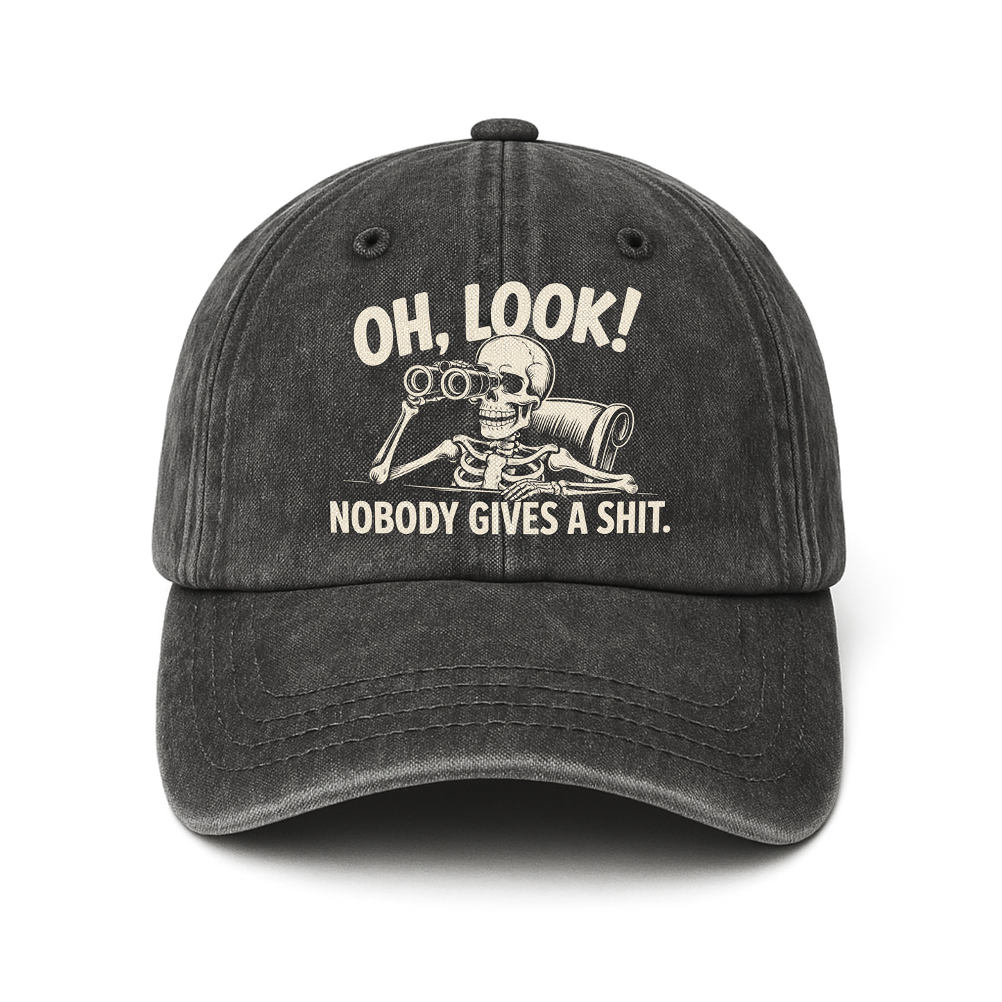 "Oh Look Nobody Gives a Sh*t" Skeleton Vintage Denim Cap