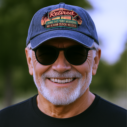 “Retired. Living the 7-Day Weekend” Sunset Motel Retro Neon Vibe Cap