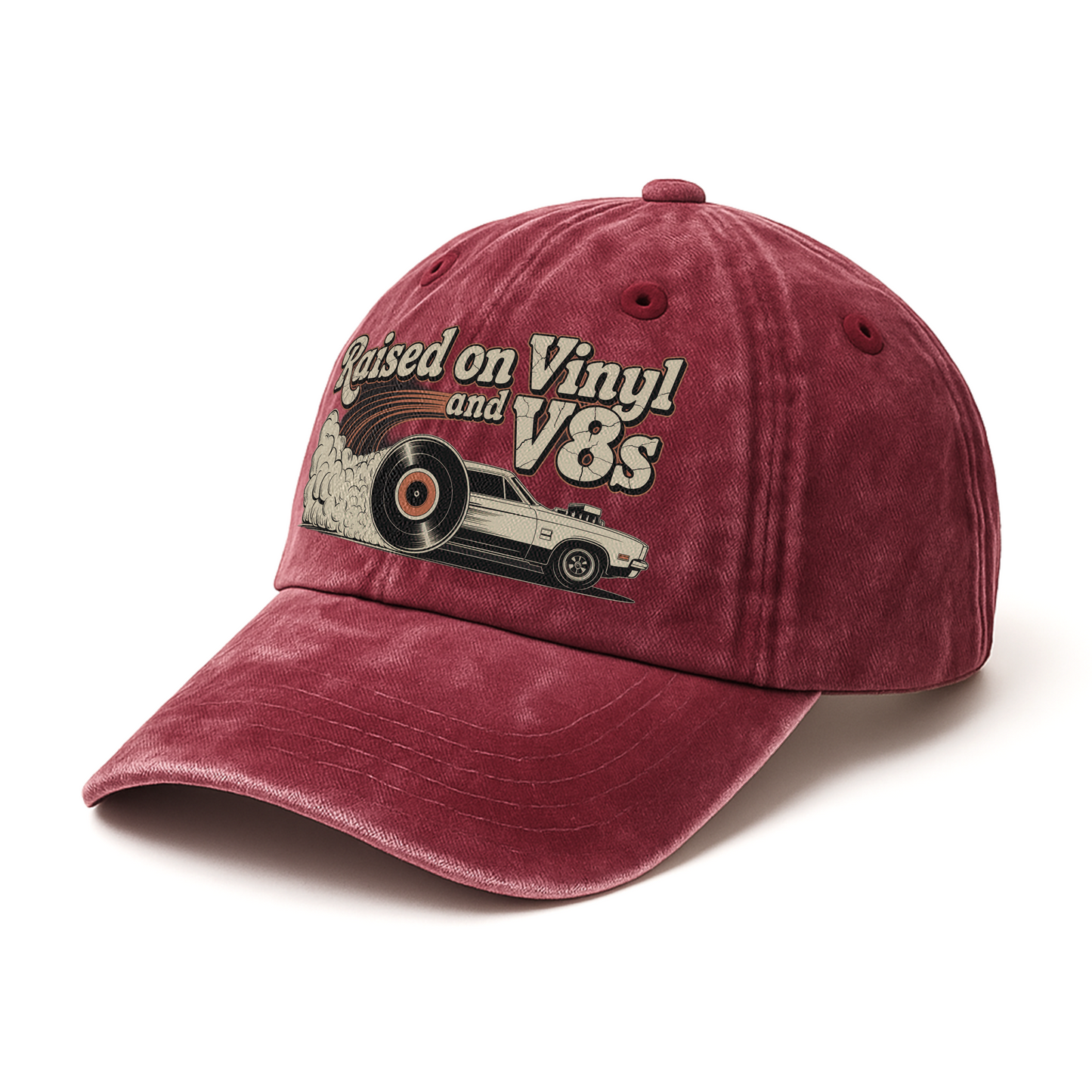 "Raised on Vinyl and V8s" Vintage Muscle Car Cap