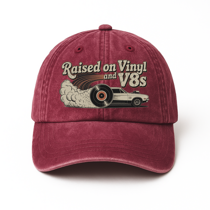 "Raised on Vinyl and V8s" Vintage Muscle Car Cap