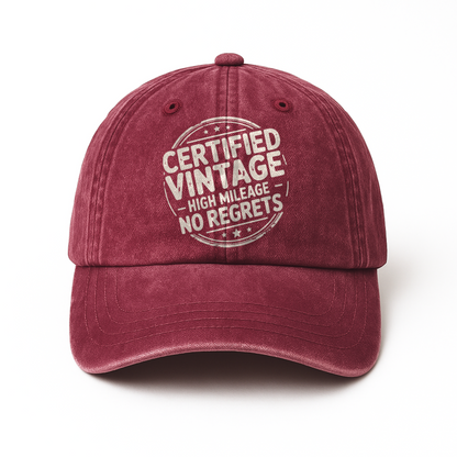 “Certified Vintage – High Mileage, No Regrets” Road Stamp Legacy Cap