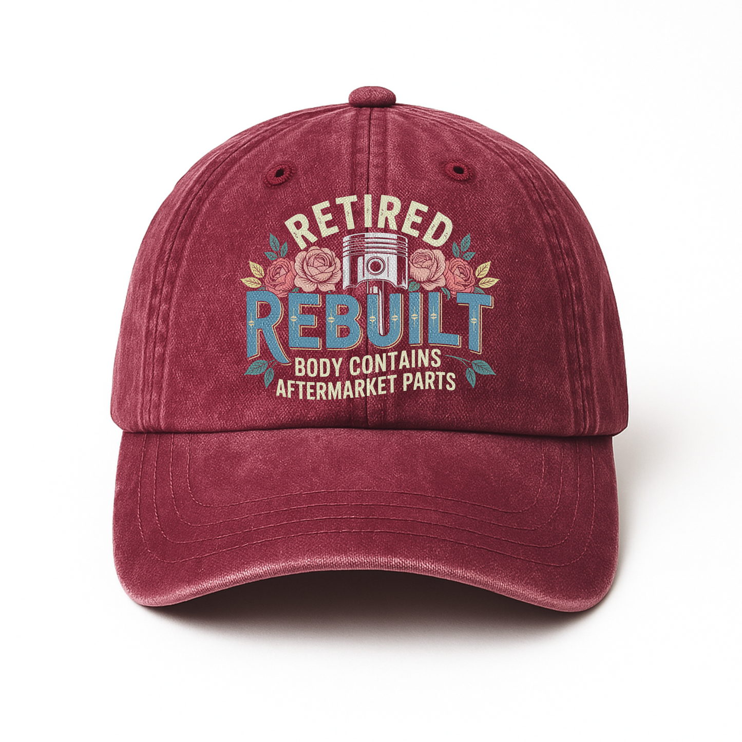 "Retired Rebuilt Body Contains Aftermarket Parts" Vintage Washed Cap