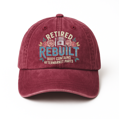 "Retired Rebuilt Body Contains Aftermarket Parts" Vintage Washed Cap