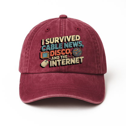 "I Survived Cable News, Disco, and the Internet" Vintage Humor Cap