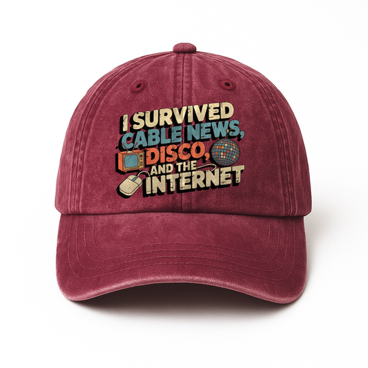 "I Survived Cable News, Disco, and the Internet" Vintage Humor Cap