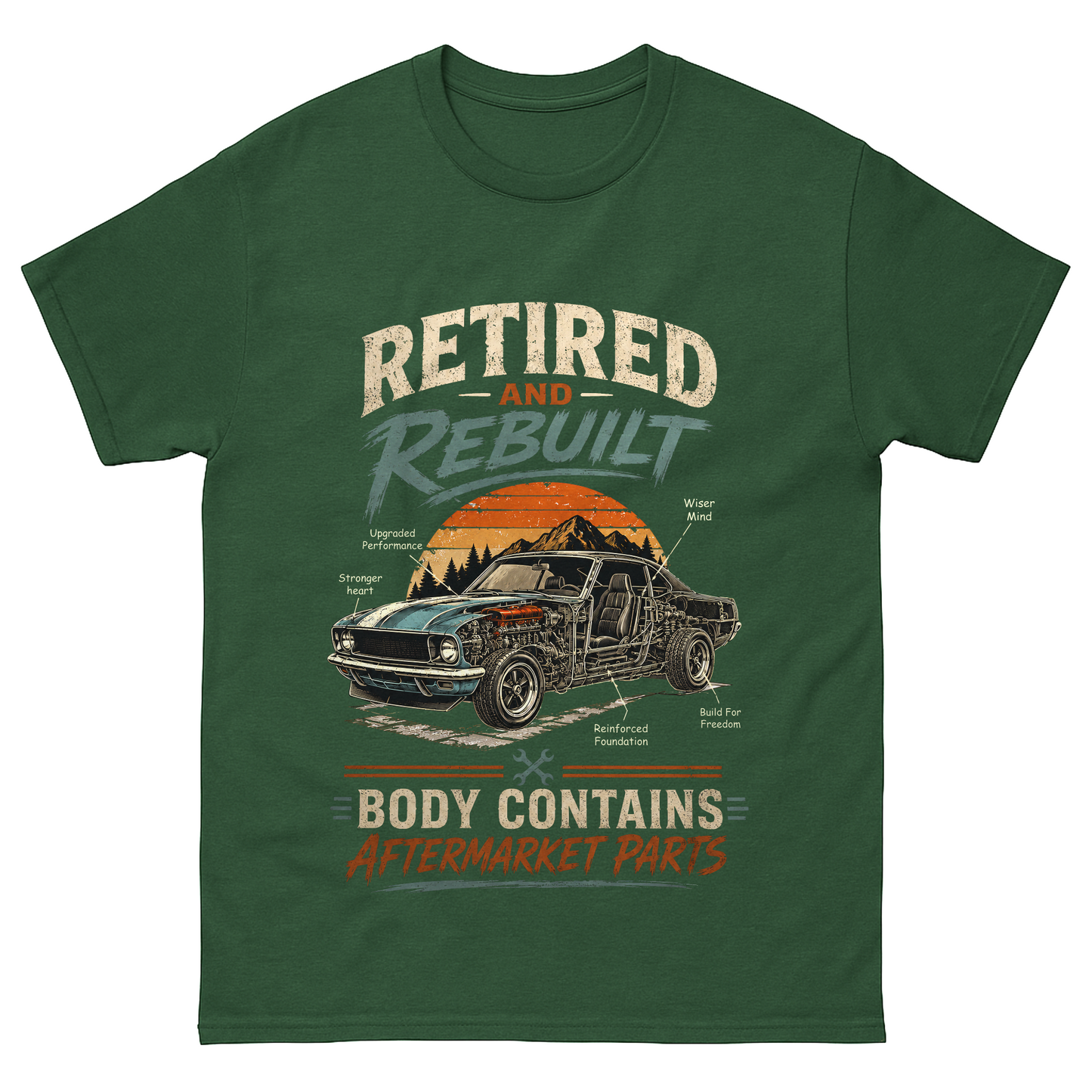 "Retired and Rebuilt: Body Contains Aftermarket Parts" Funny Vintage T-Shirt