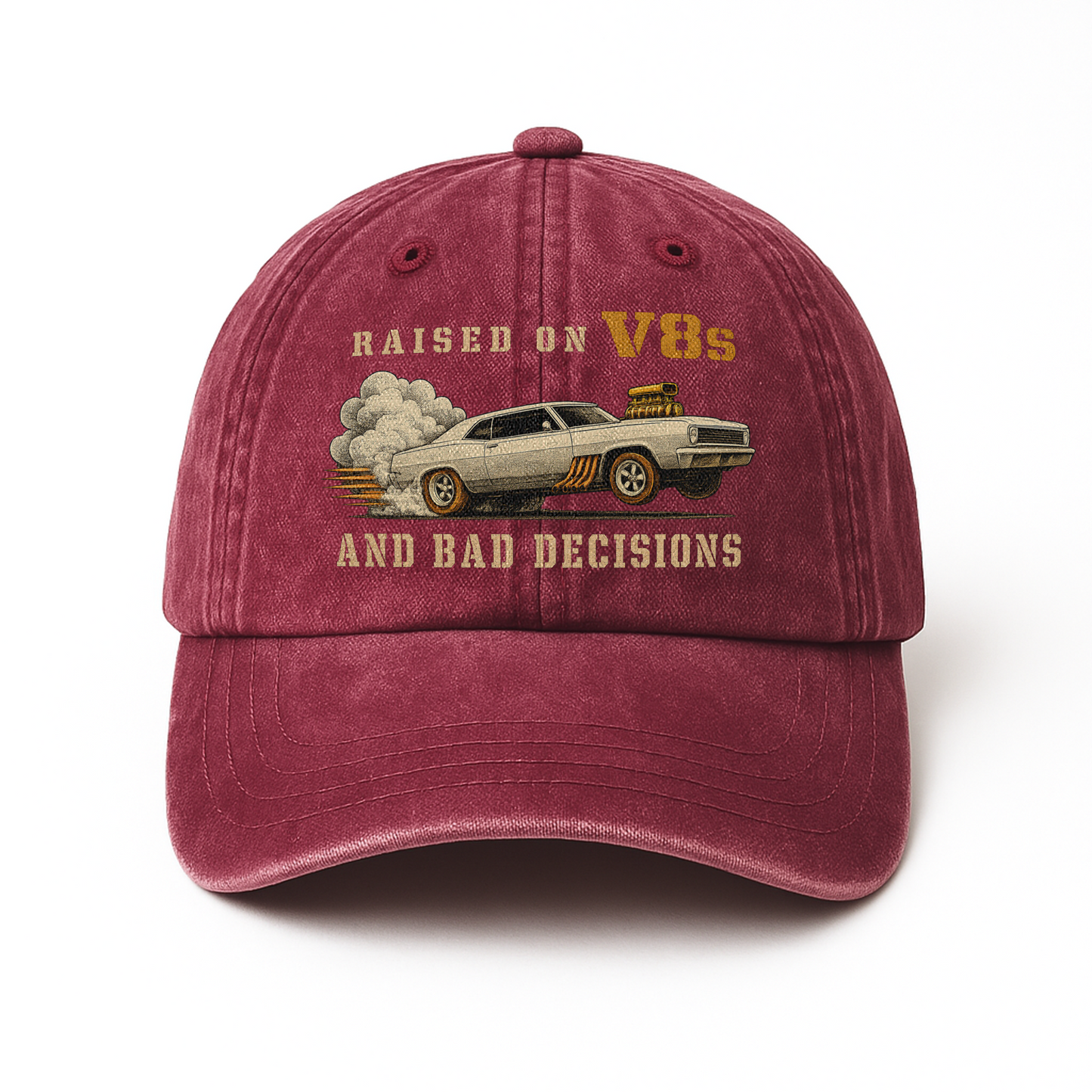 "Raised on V8s and Bad Decisions" Vintage Washed Cap