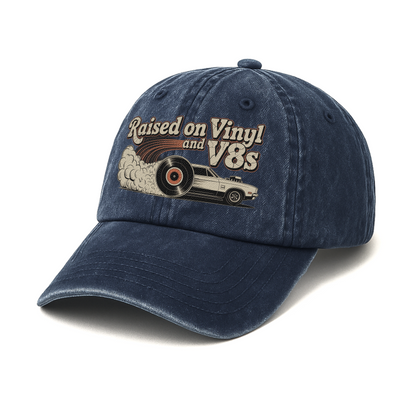 "Raised on Vinyl and V8s" Vintage Muscle Car Cap