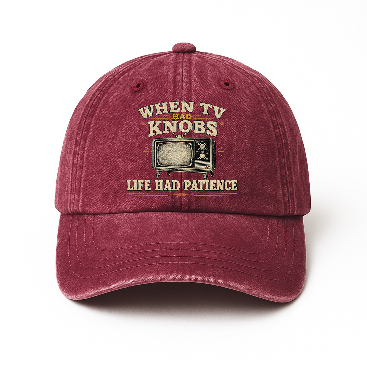 "When TV Had Knobs, Life Had Patience" Vintage Washed Cap