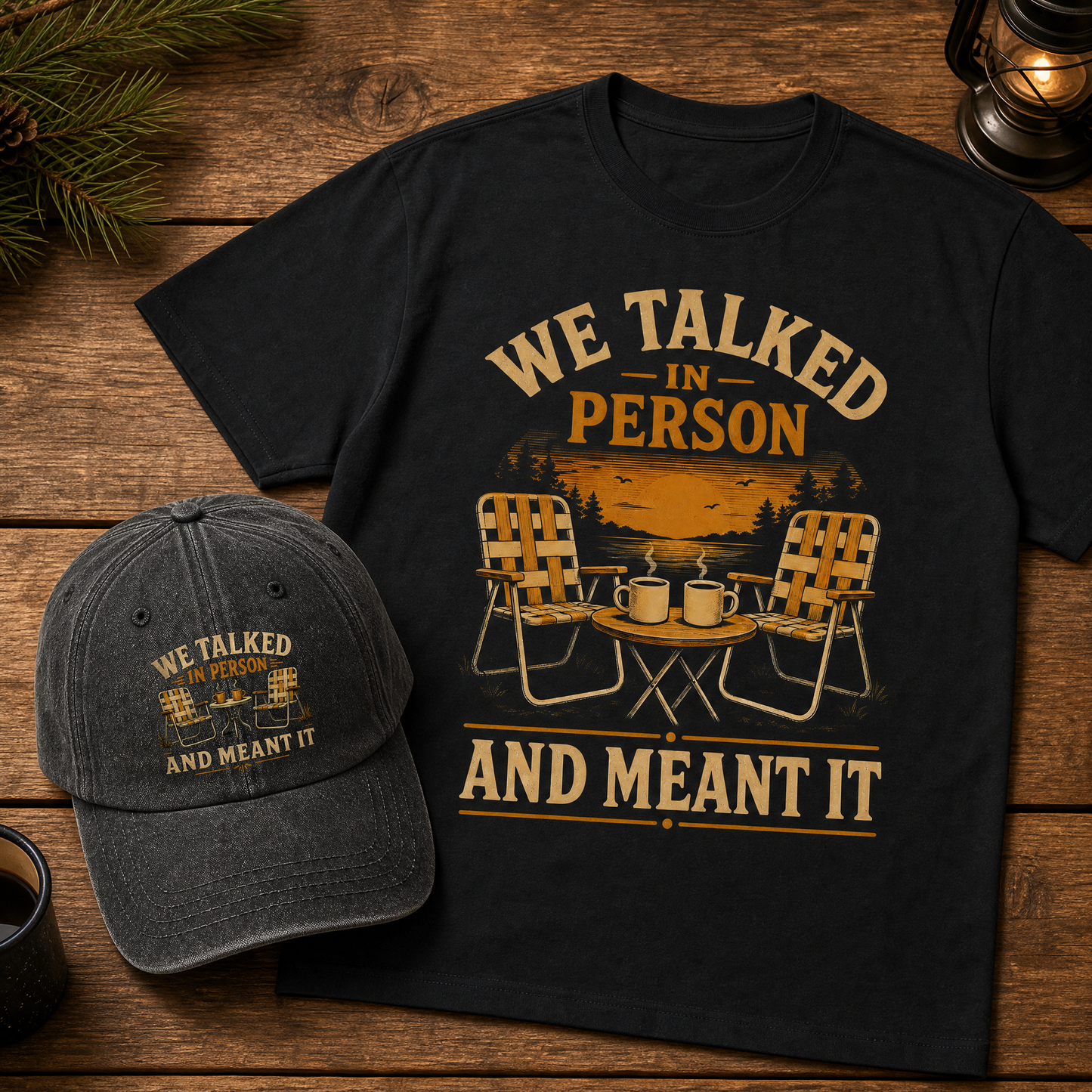 Matching set: We talked in person cap vintage washed cap and We talked in person tee vintage t-shirt