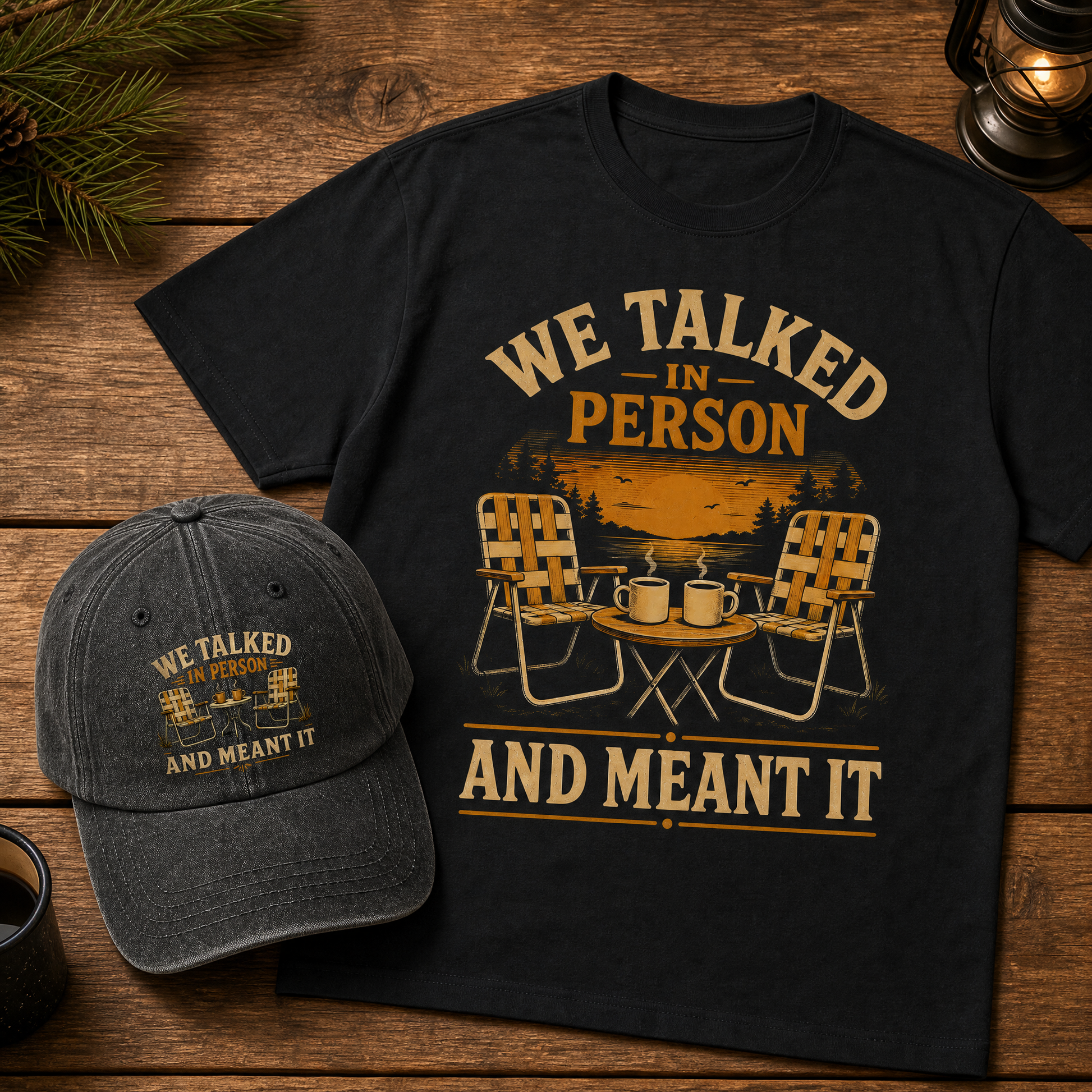 Matching set: We talked in person cap vintage washed cap and We talked in person tee vintage t-shirt