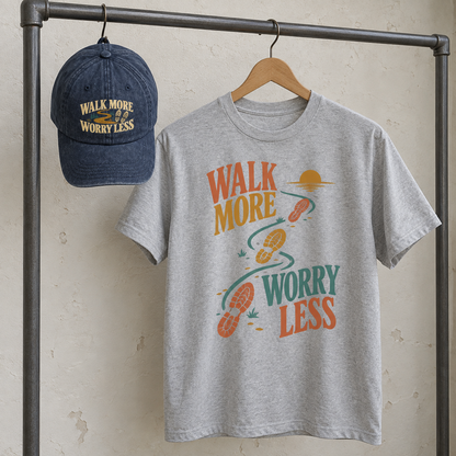 Matching set: Walk More. Worry Less vintage washed cap and Walk More. Worry Less vintage t-shirt