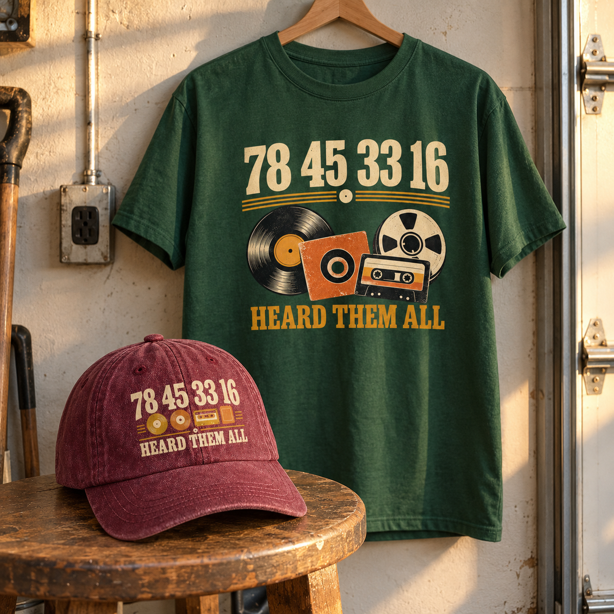 Matching set: 78 45 33 16 Heard Them All vintage washed cap and 78 45 33 16 Heard Them All vintage t-shirt