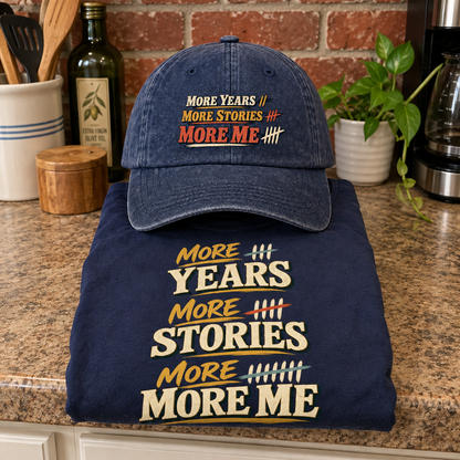 Matching set: More Years More Stories More Me vintage washed cap and More Years More Stories More Me vintage t-shirt
